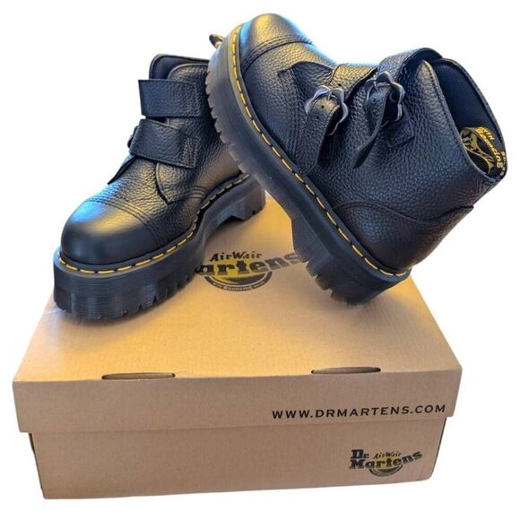 Dr. Martens Devon Flower Buckle Leather Platform Boots Women's Size 8 NWB Black - Picture 4 of 9